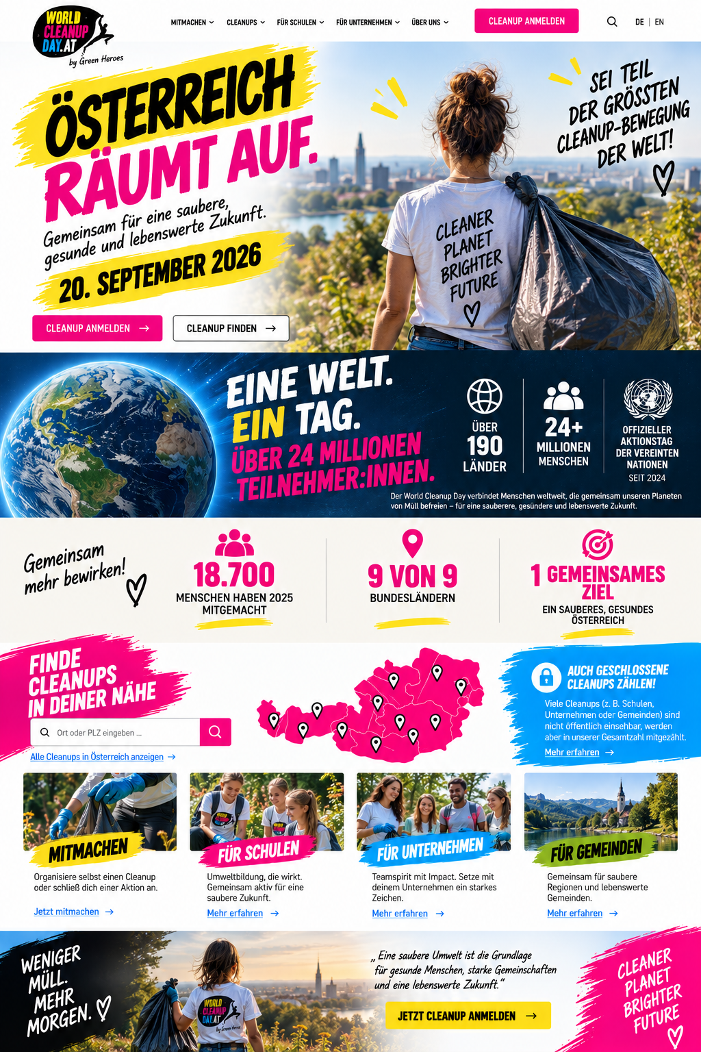 Cleanup-Motiv: Eine Person mit Müllsack blickt über Wien.